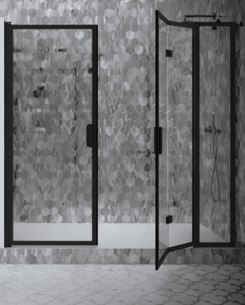 Alcove shower screen Hietakari Bläk 833 New York, hinged door + folding door with fixed part