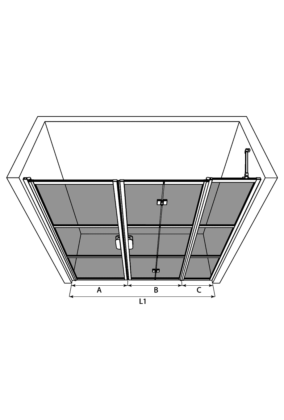 Alcove shower screen Hietakari Bläk 834 Tokyo, hinged door + folding door with fixed part – 3