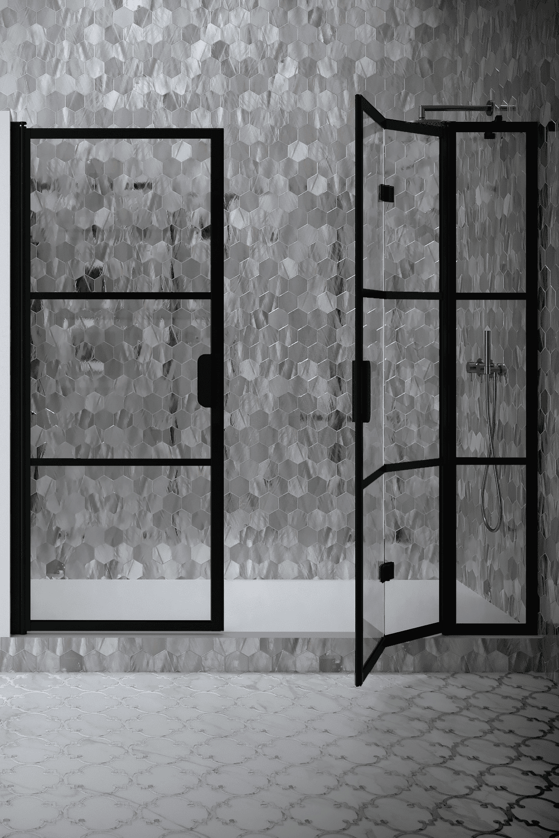 Alcove shower screen Hietakari Bläk 834 Tokyo, hinged door + folding door with fixed part – 7