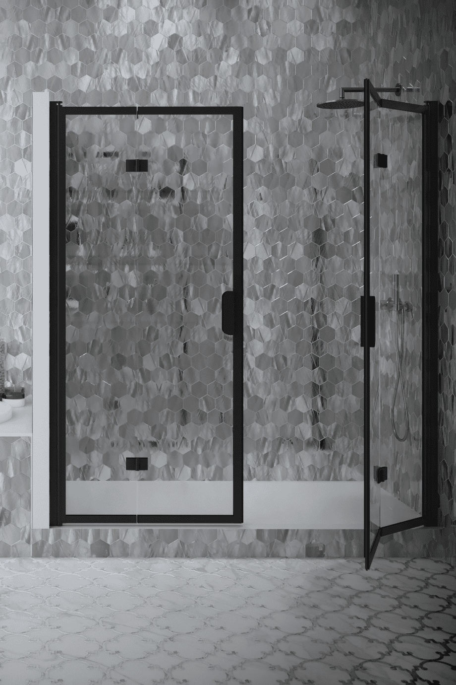 Alcove shower screen Hietakari Bläk 836 New York, black frame, bronze tinted glass Alcove shower screen Hietakari Bläk 836 New York, black frame, bronze tinted glass