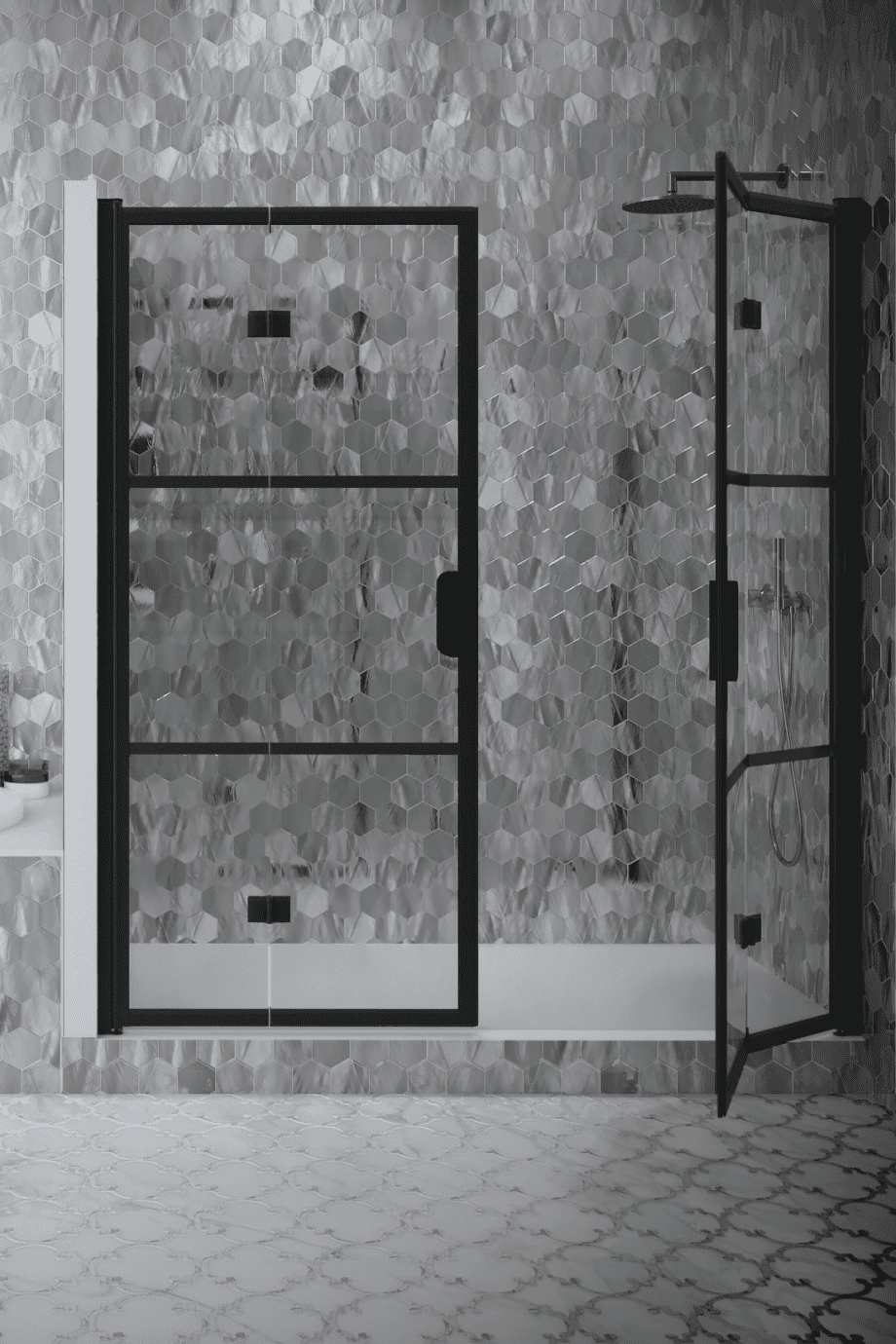 Alcove shower screen Hietakari Bläk 837 Tokyo, Cocoa frame, satin frosted glass Alcove shower screen Hietakari Bläk 837 Tokyo, Cocoa frame, satin frosted glass