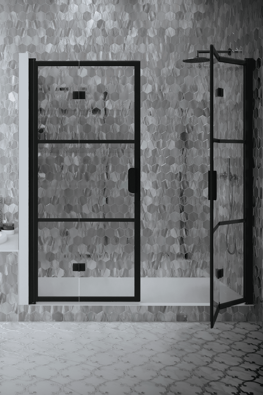 Alcove shower screen Hietakari Bläk 837 Tokyo, folding door + folding door – 6