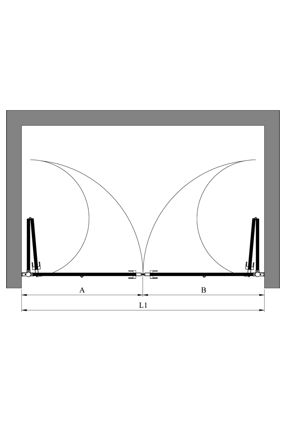 Alcove shower screen Hietakari Bläk 837 Tokyo – dimension drawing Alcove shower screen Hietakari Bläk 837 Tokyo – dimension drawing