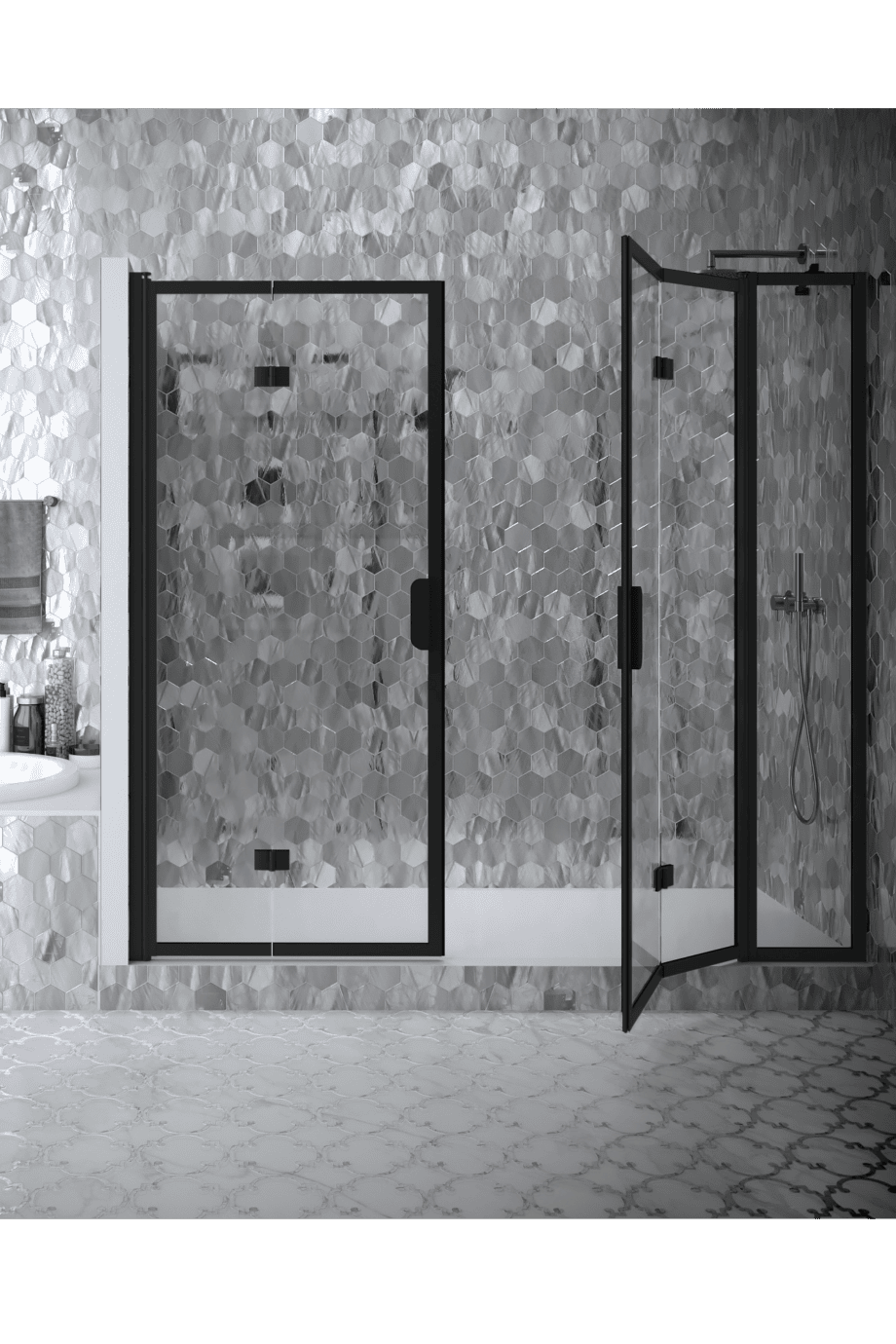 Alcove shower screen Hietakari Bläk 838 New York, white frame, grey tinted glass Alcove shower screen Hietakari Bläk 838 New York, white frame, grey tinted glass