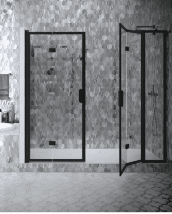 Alcove shower screen Hietakari Bläk 838 New York, hinged door + hinged door with fixed part