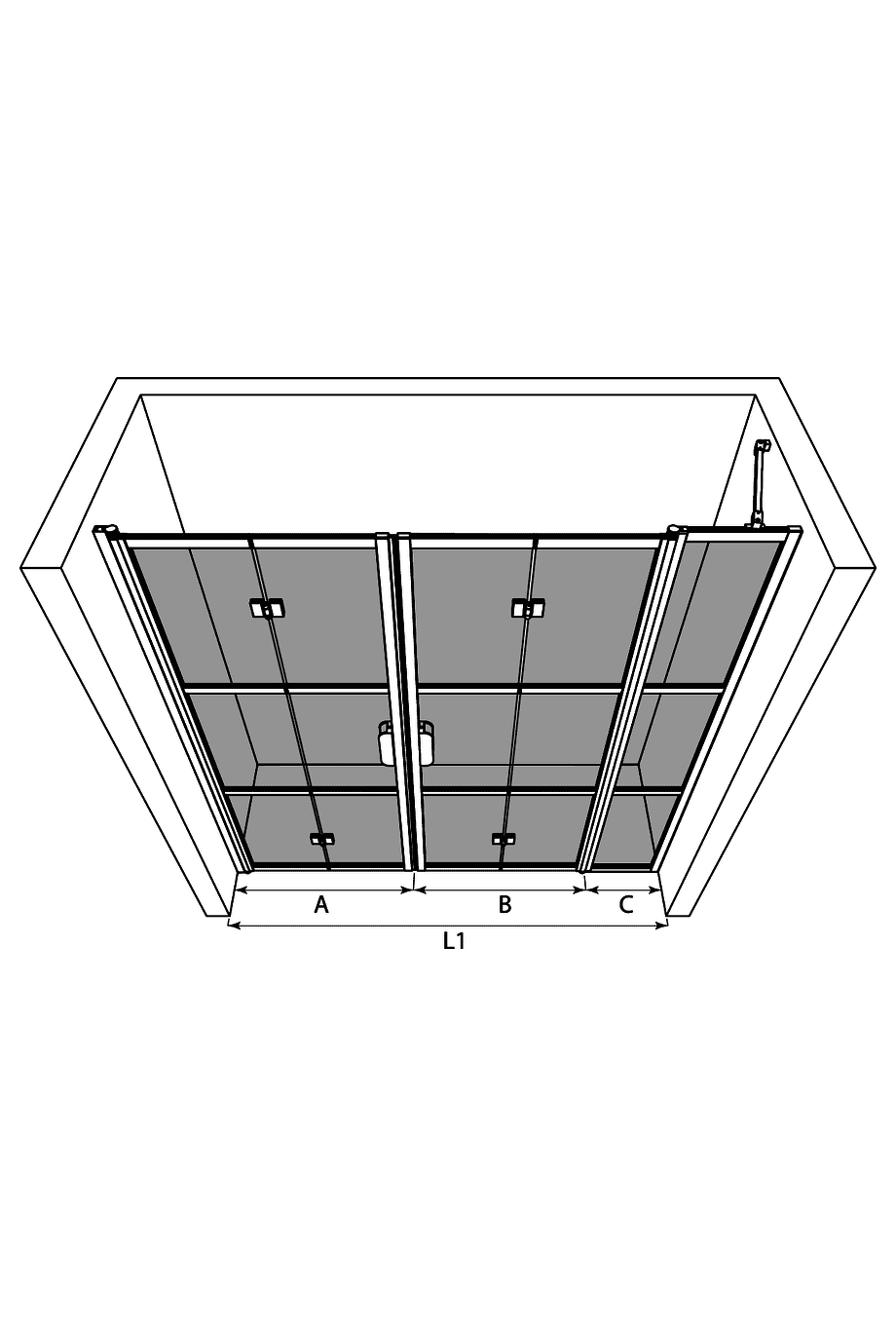 Alcove shower screen Hietakari Bläk 839 Tokyo, hinged door + hinged door with fixed part – 3