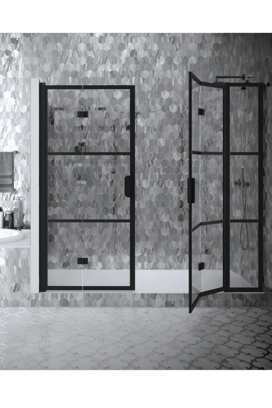 Alcove shower screen Hietakari Bläk 839 Tokyo, Mocha frame, bronze tinted glass Alcove shower screen Hietakari Bläk 839 Tokyo, Mocha frame, bronze tinted glass