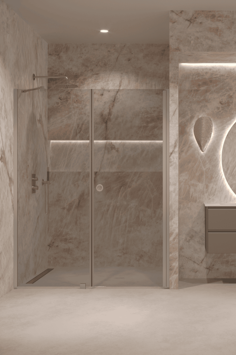 Alcove shower screen Hietakari Forma 317, aluminium frame, grey tinted glass Alcove shower screen Hietakari Forma 317, aluminium frame, grey tinted glass