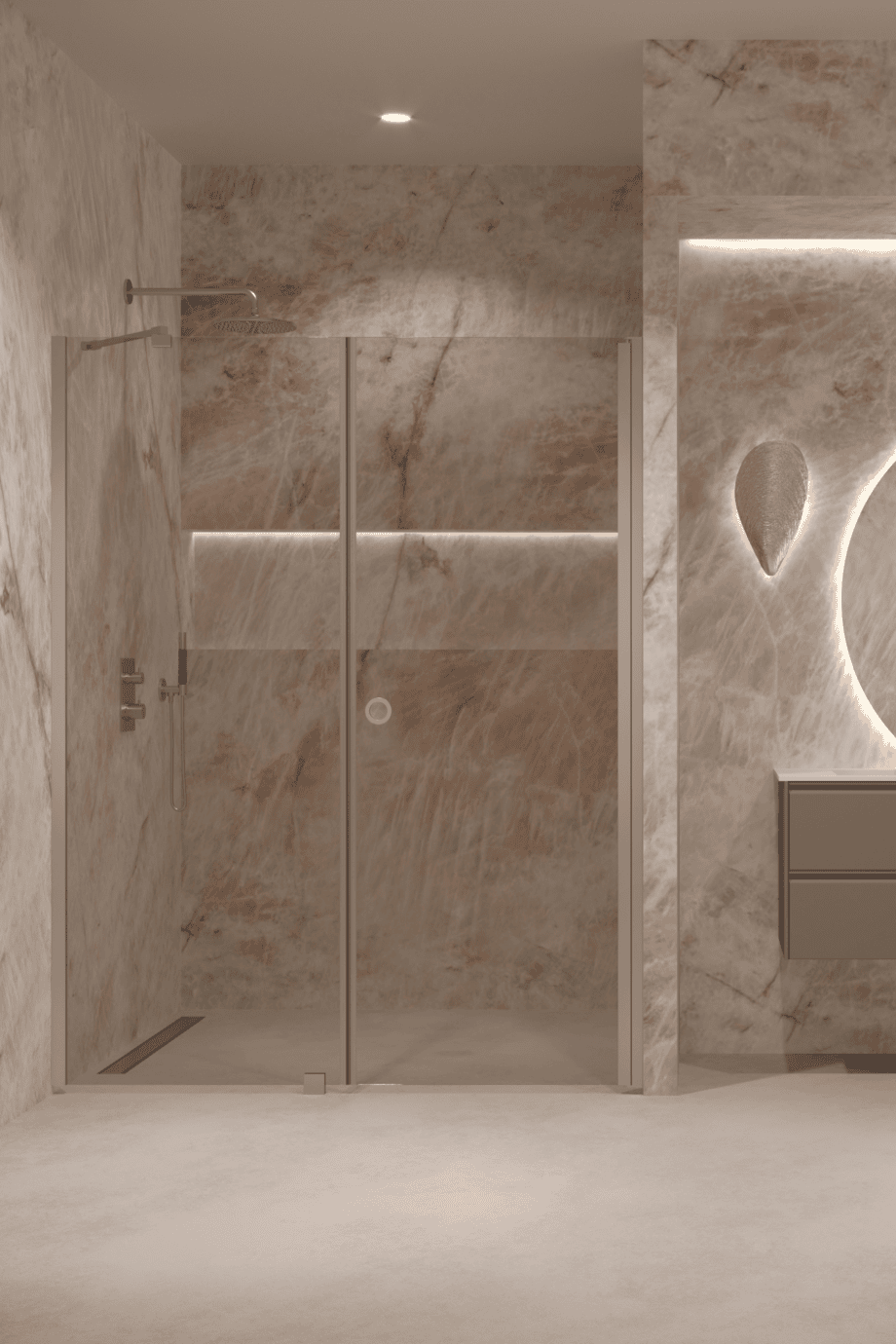 Alcove shower screen Hietakari Forma 317, aluminium frame, bronze tinted glass Alcove shower screen Hietakari Forma 317, aluminium frame, bronze tinted glass