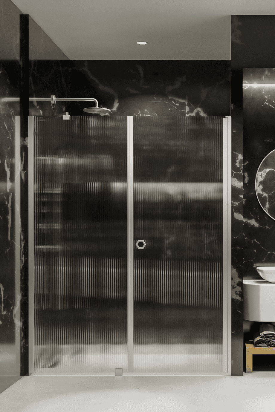 Alcove shower screen Hietakari Forma 317, aluminium frame, reeded glass Alcove shower screen Hietakari Forma 317, aluminium frame, reeded glass