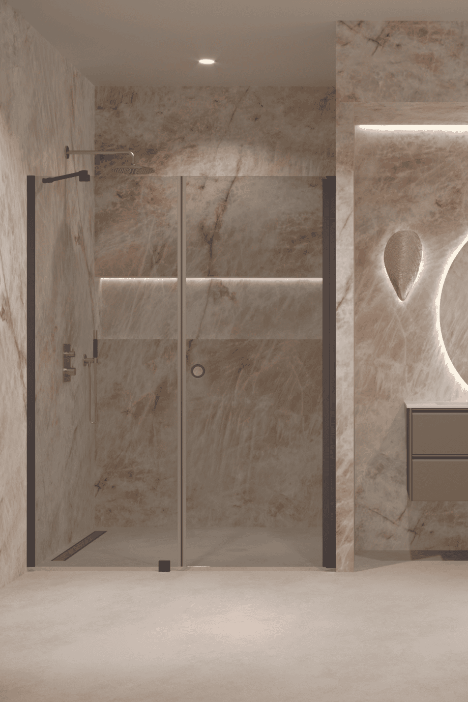 Alcove shower screen Hietakari Forma 317, Cocoa frame, grey tinted glass Alcove shower screen Hietakari Forma 317, Cocoa frame, grey tinted glass
