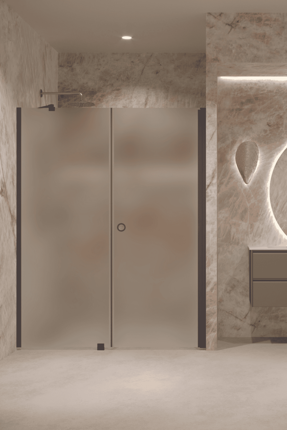 Alcove shower screen Hietakari Forma 317, Cocoa frame, satin frosted glass Alcove shower screen Hietakari Forma 317, Cocoa frame, satin frosted glass