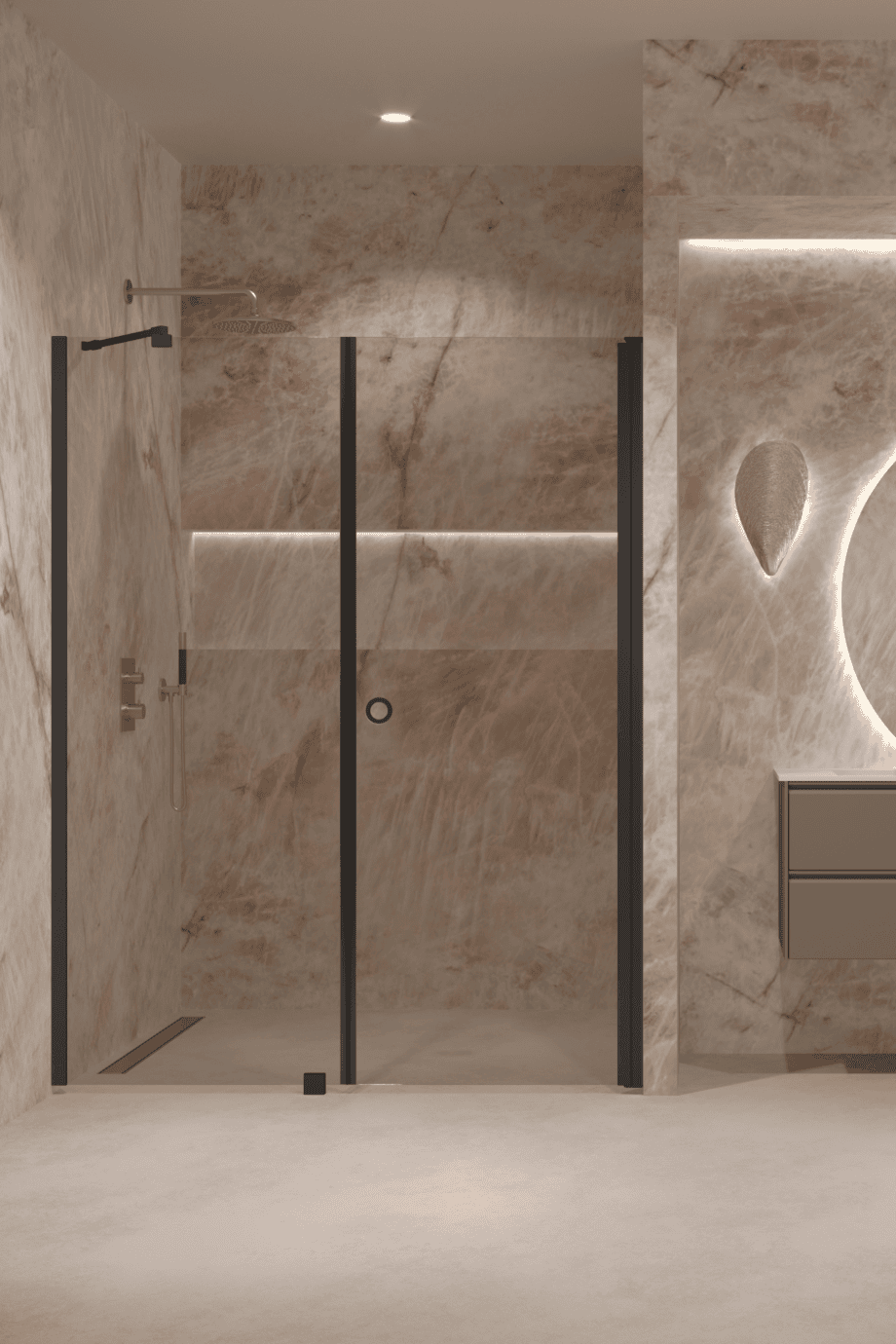 Alcove shower screen Hietakari Forma 317, black frame, bronze tinted glass Alcove shower screen Hietakari Forma 317, black frame, bronze tinted glass