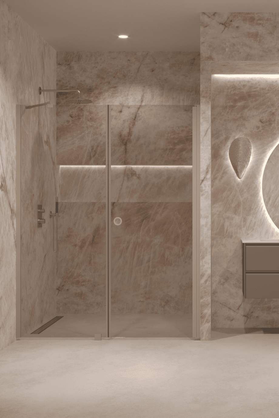 Alcove shower screen Hietakari Forma 317, Sand frame, bronze tinted glass Alcove shower screen Hietakari Forma 317, Sand frame, bronze tinted glass