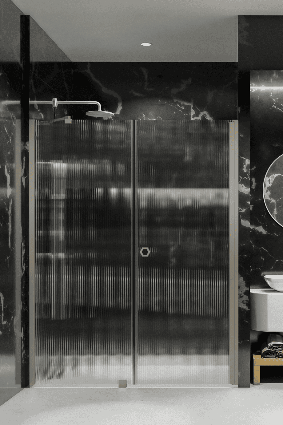 Alcove shower screen Hietakari Forma 317, Sand frame, reeded glass Alcove shower screen Hietakari Forma 317, Sand frame, reeded glass