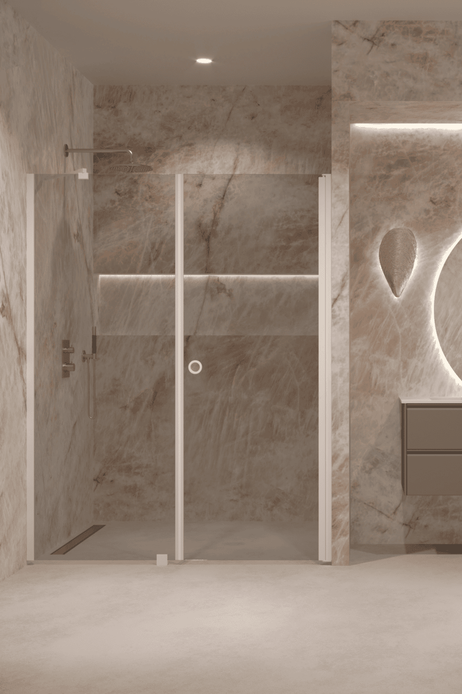 Alcove shower screen Hietakari Forma 317, white frame, grey tinted glass Alcove shower screen Hietakari Forma 317, white frame, grey tinted glass