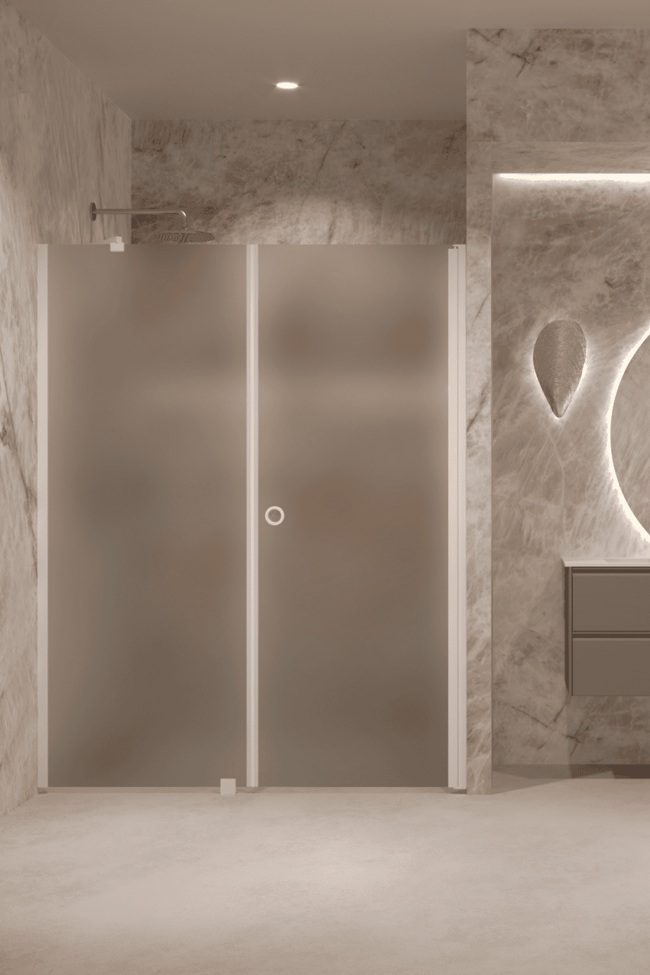Alcove shower screen Hietakari Forma 317, white frame, grey satin glass Alcove shower screen Hietakari Forma 317, white frame, grey satin glass