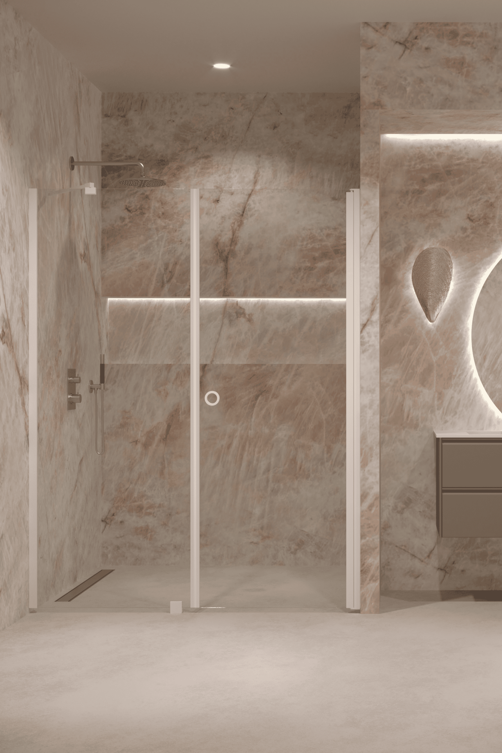 Alcove shower screen Hietakari Forma 317, fixed wall + hinged door