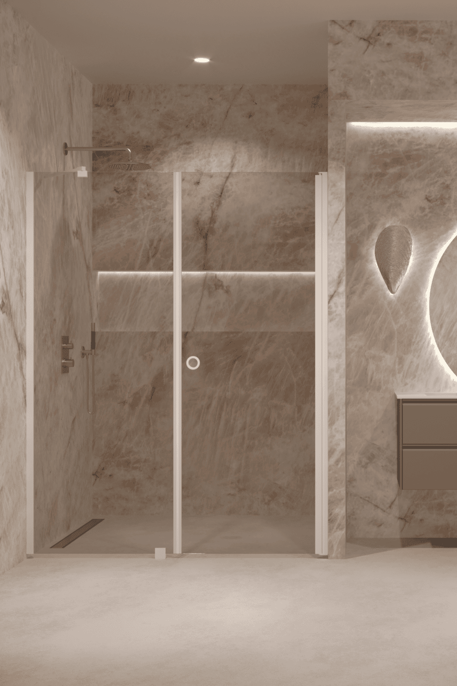 Alcove shower screen Hietakari Forma 317, white frame, bronze tinted glass Alcove shower screen Hietakari Forma 317, white frame, bronze tinted glass