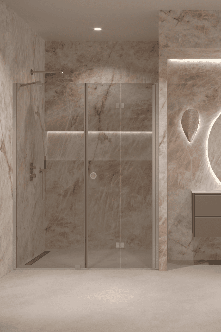 Alcove shower screen Hietakari Forma 318, aluminium frame, grey tinted glass Alcove shower screen Hietakari Forma 318, aluminium frame, grey tinted glass