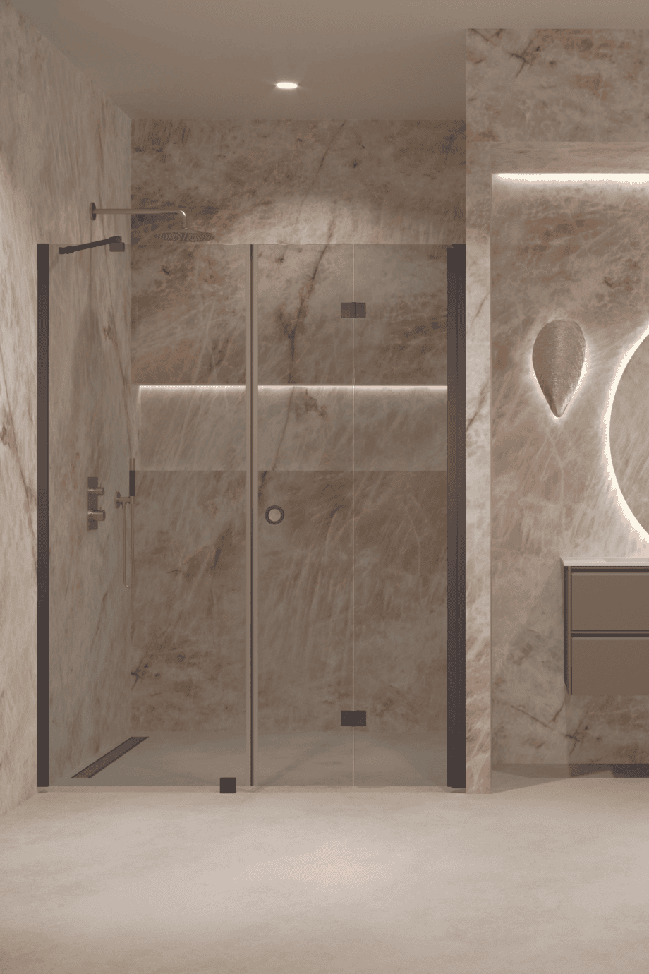Alcove shower screen Hietakari Forma 318, Cocoa frame, grey tinted glass Alcove shower screen Hietakari Forma 318, Cocoa frame, grey tinted glass