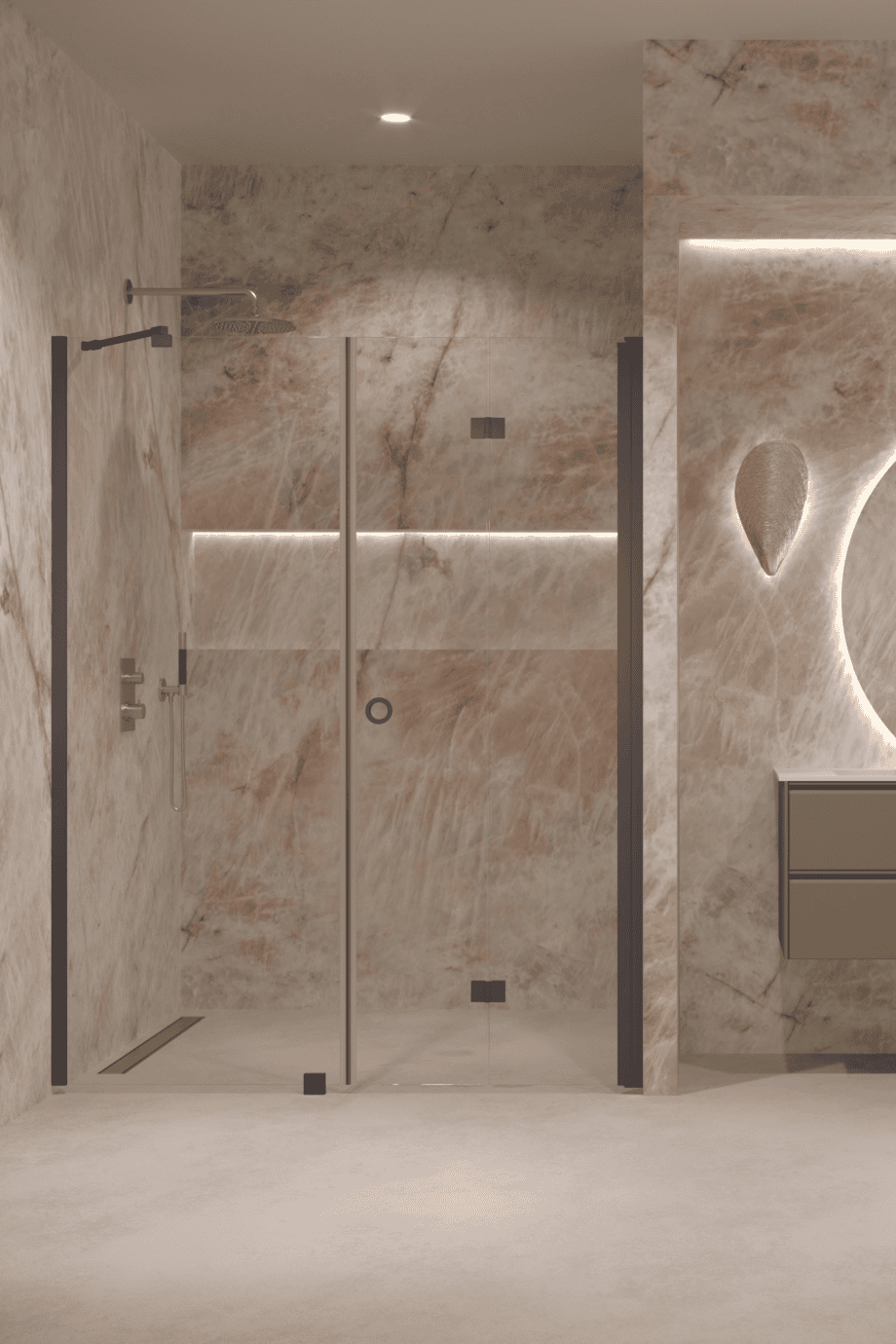 Alcove shower screen Hietakari Forma 318, fixed wall + folding door – view 9 Alcove shower screen Hietakari Forma 318, fixed wall + folding door – 9