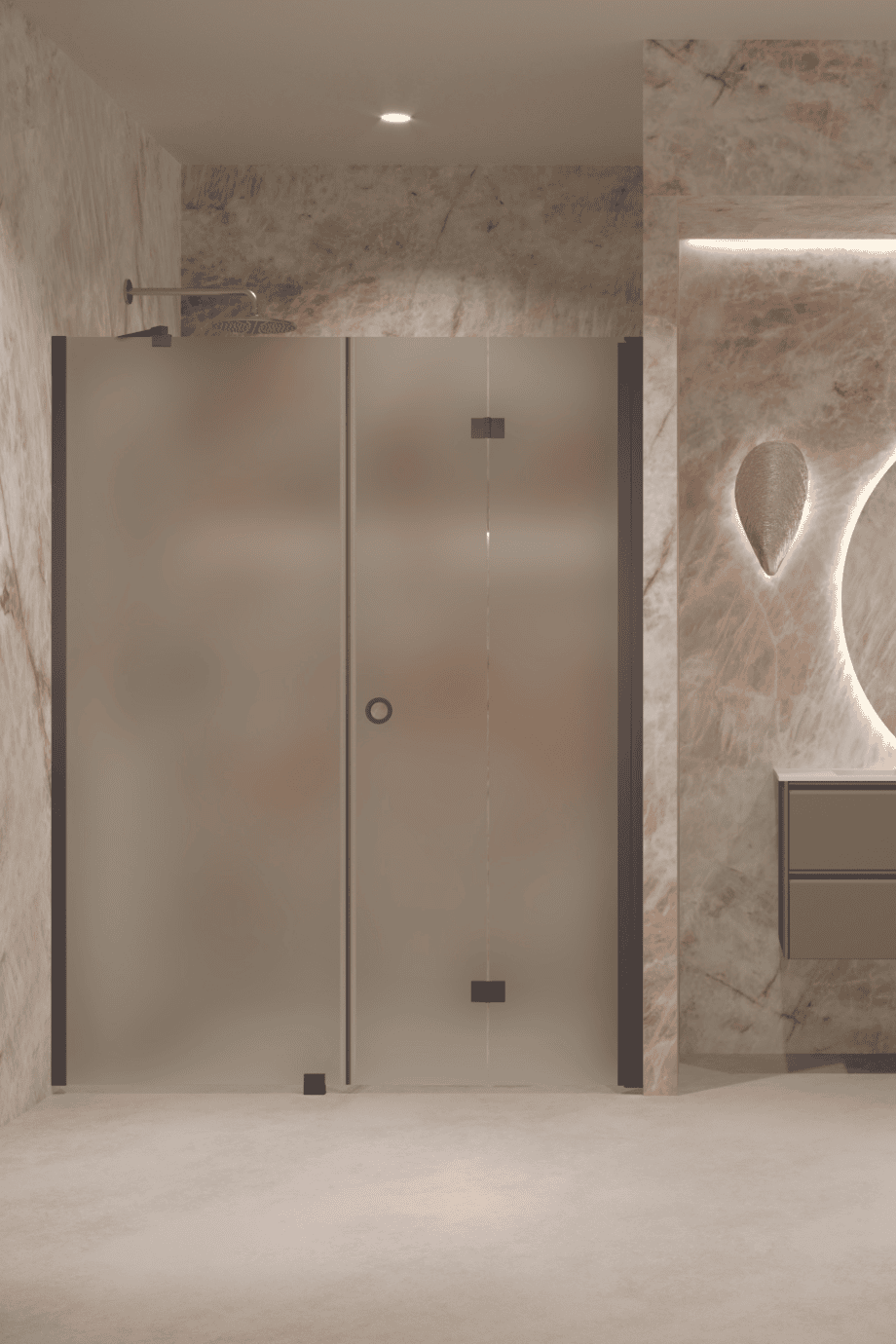 Alcove shower screen Hietakari Forma 318, Cocoa frame, satin frosted glass Alcove shower screen Hietakari Forma 318, Cocoa frame, satin frosted glass