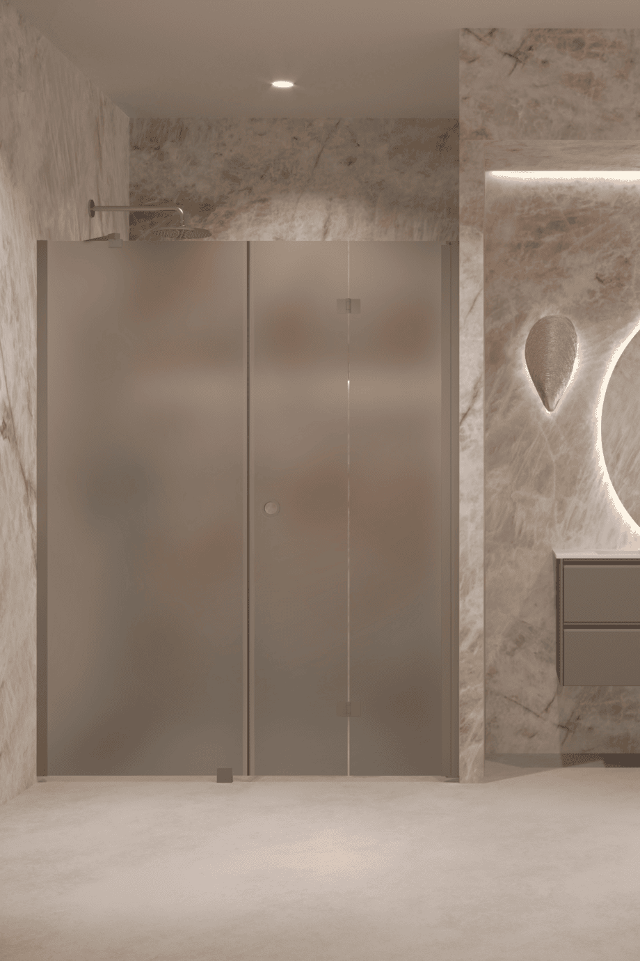 Alcove shower screen Hietakari Forma 318, Mocha frame, grey satin glass Alcove shower screen Hietakari Forma 318, Mocha frame, grey satin glass
