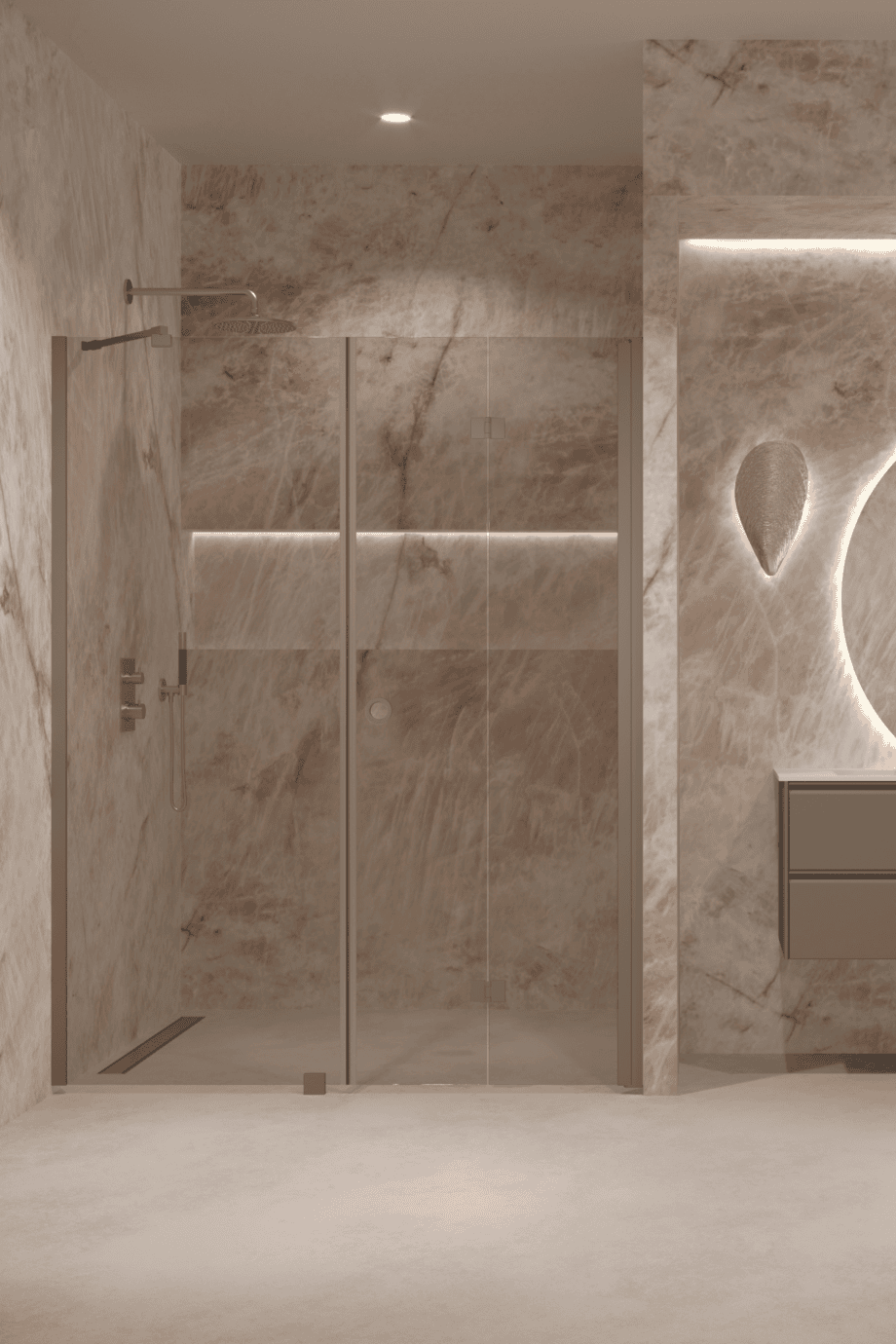 Alcove shower screen Hietakari Forma 318, Mocha frame, bronze tinted glass Alcove shower screen Hietakari Forma 318, Mocha frame, bronze tinted glass