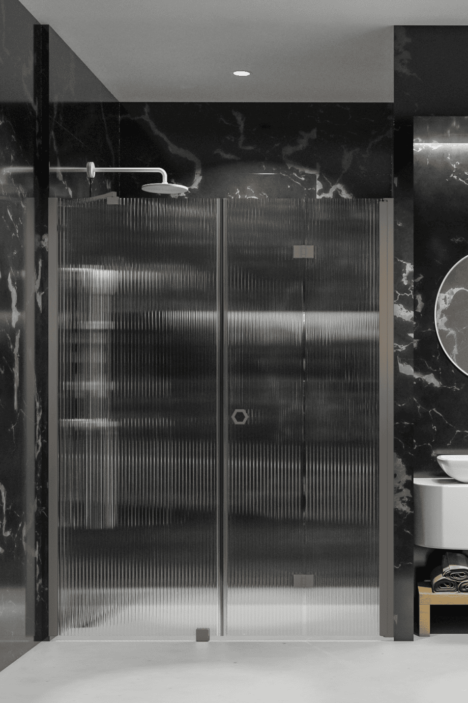 Alcove shower screen Hietakari Forma 318, Mocha frame, reeded glass Alcove shower screen Hietakari Forma 318, Mocha frame, reeded glass