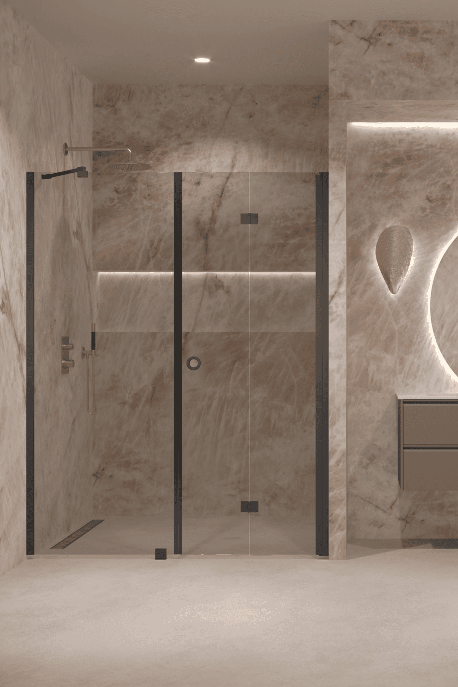 Alcove shower screen Hietakari Forma 318, black frame, grey tinted glass Alcove shower screen Hietakari Forma 318, black frame, grey tinted glass