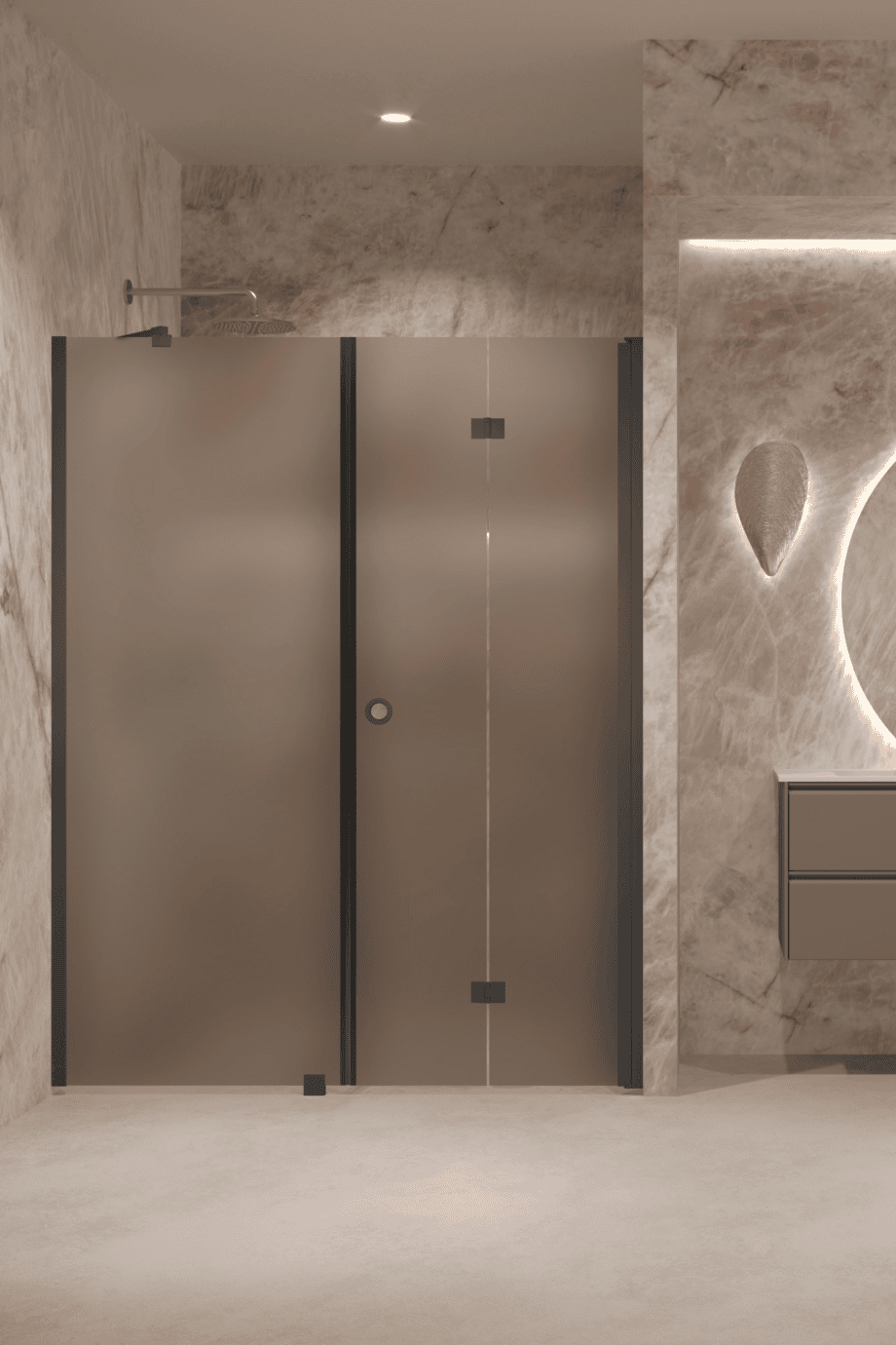 Alcove shower screen Hietakari Forma 318, black frame, brown satin glass Alcove shower screen Hietakari Forma 318, black frame, brown satin glass