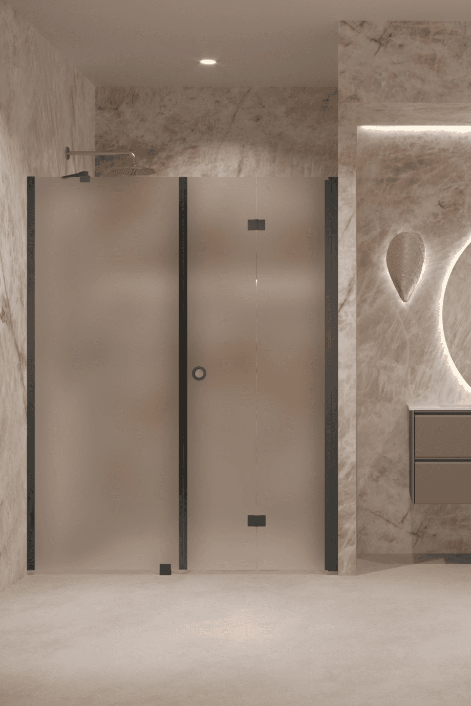 Alcove shower screen Hietakari Forma 318, black frame, super bright satin glass Alcove shower screen Hietakari Forma 318, black frame, super bright satin glass