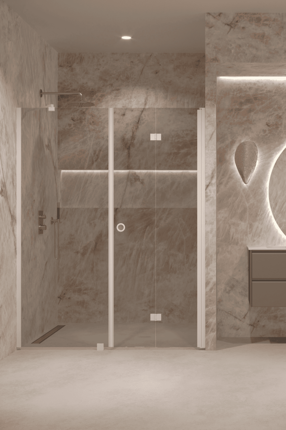 Alcove shower screen Hietakari Forma 318, white frame, grey tinted glass Alcove shower screen Hietakari Forma 318, white frame, grey tinted glass