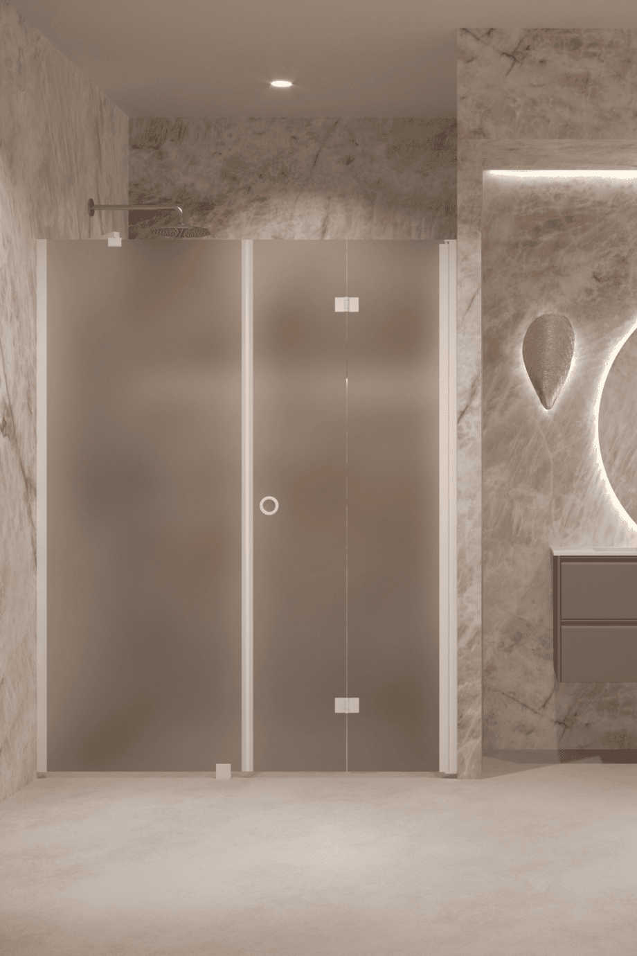 Alcove shower screen Hietakari Forma 318, white frame, grey satin glass Alcove shower screen Hietakari Forma 318, white frame, grey satin glass