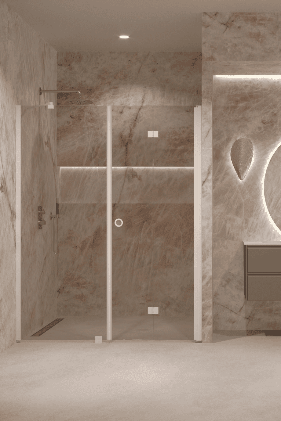Alcove shower screen Hietakari Forma 318, white frame, bronze tinted glass Alcove shower screen Hietakari Forma 318, white frame, bronze tinted glass