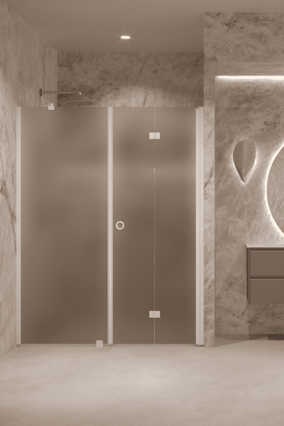 Alcove shower screen Hietakari Forma 318, white frame, brown satin glass Alcove shower screen Hietakari Forma 318, white frame, brown satin glass