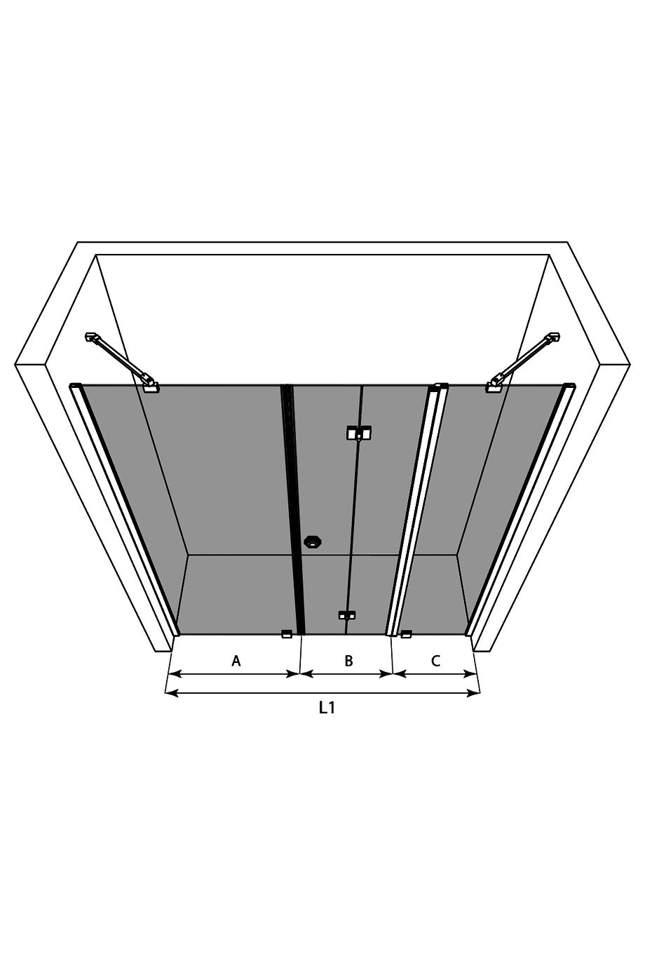 Alcove shower screen Hietakari Forma 320 – 3D drawing Alcove shower screen Hietakari Forma 320 – 3D drawing