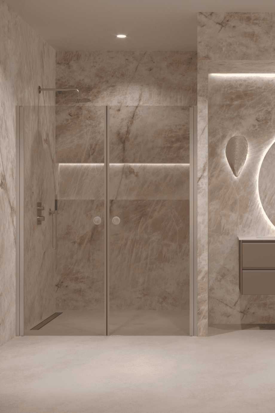 Alcove shower screen Hietakari Forma 321, aluminium frame, bronze tinted glass Alcove shower screen Hietakari Forma 321, aluminium frame, bronze tinted glass