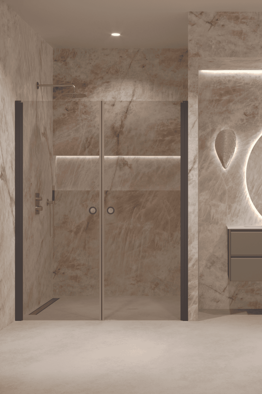 Alcove shower screen Hietakari Forma 321, Cocoa frame, bronze tinted glass Alcove shower screen Hietakari Forma 321, Cocoa frame, bronze tinted glass