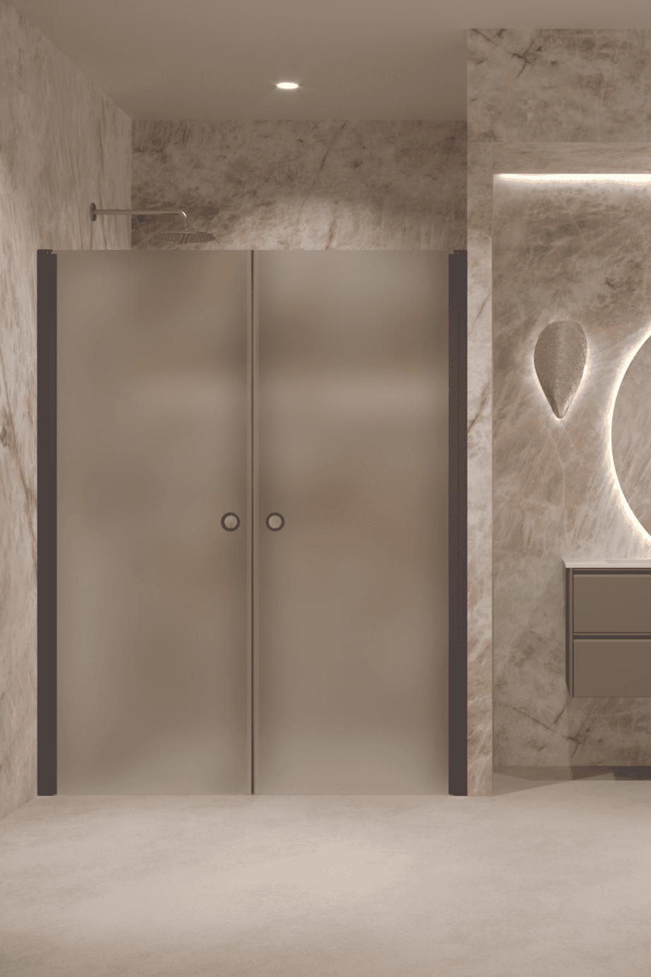 Alcove shower screen Hietakari Forma 321, Cocoa frame, satin frosted glass Alcove shower screen Hietakari Forma 321, Cocoa frame, satin frosted glass