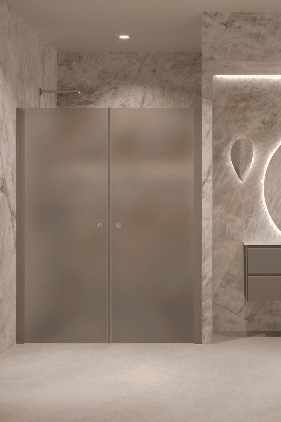Alcove shower screen Hietakari Forma 321, Mocha frame, grey satin glass Alcove shower screen Hietakari Forma 321, Mocha frame, grey satin glass