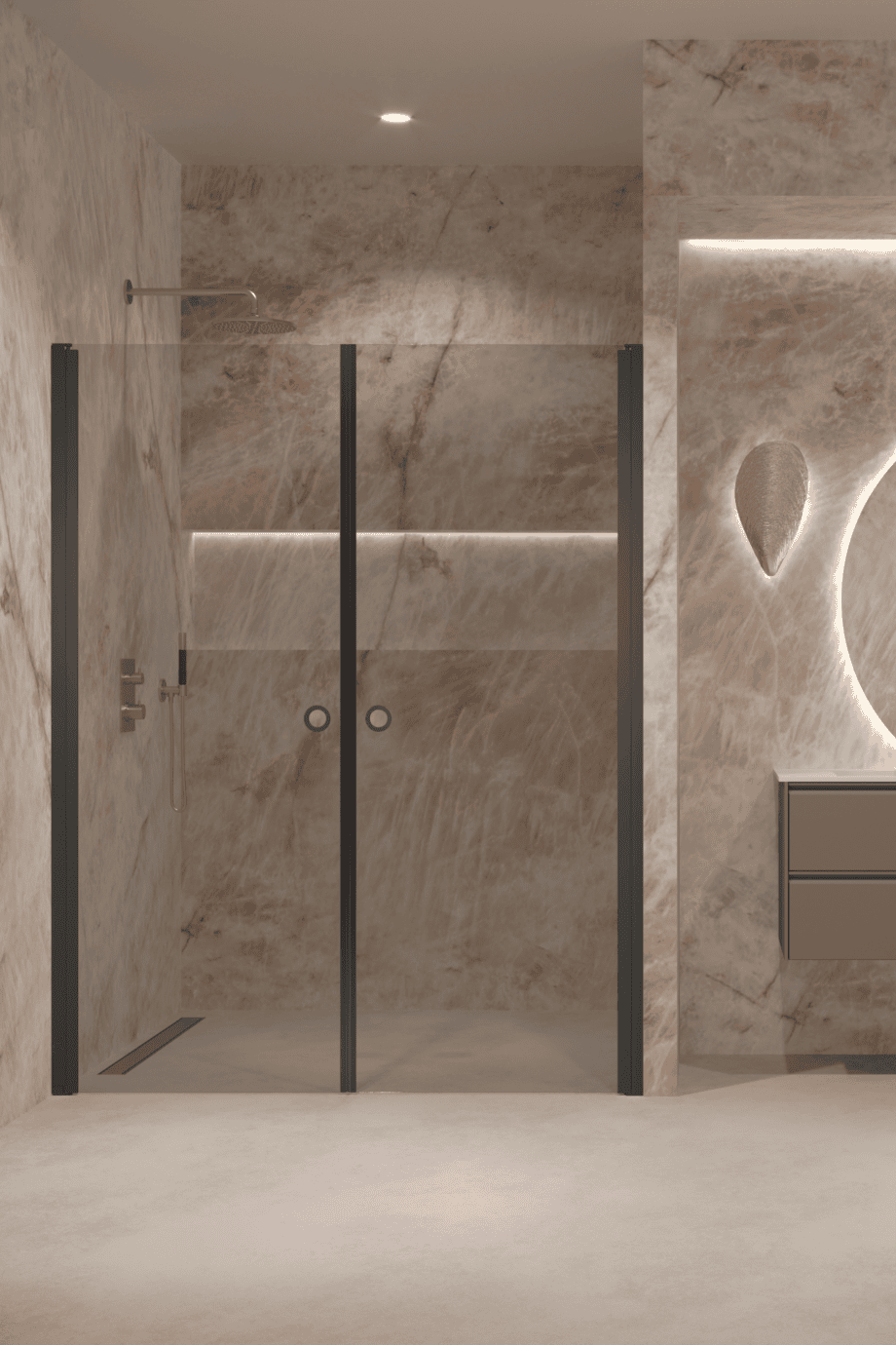 Alcove shower screen Hietakari Forma 321, black frame, grey tinted glass Alcove shower screen Hietakari Forma 321, black frame, grey tinted glass