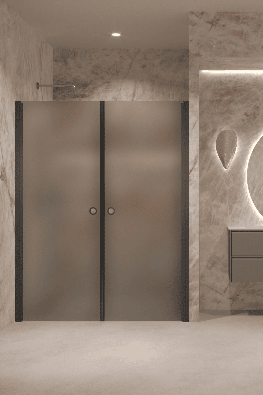 Alcove shower screen Hietakari Forma 321, black frame, grey satin glass Alcove shower screen Hietakari Forma 321, black frame, grey satin glass