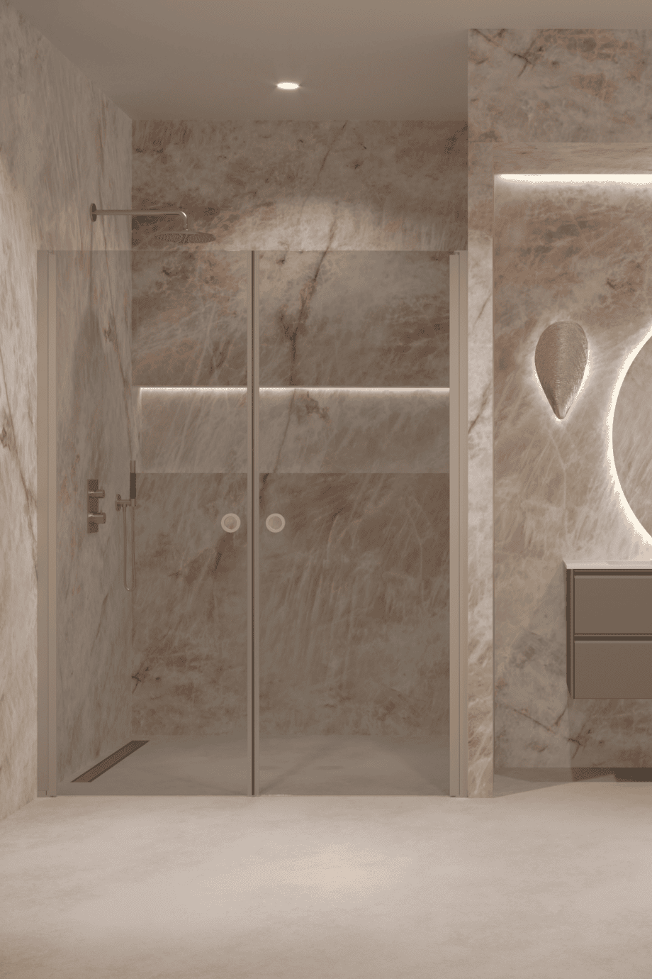 Alcove shower screen Hietakari Forma 321, Sand frame, grey tinted glass Alcove shower screen Hietakari Forma 321, Sand frame, grey tinted glass
