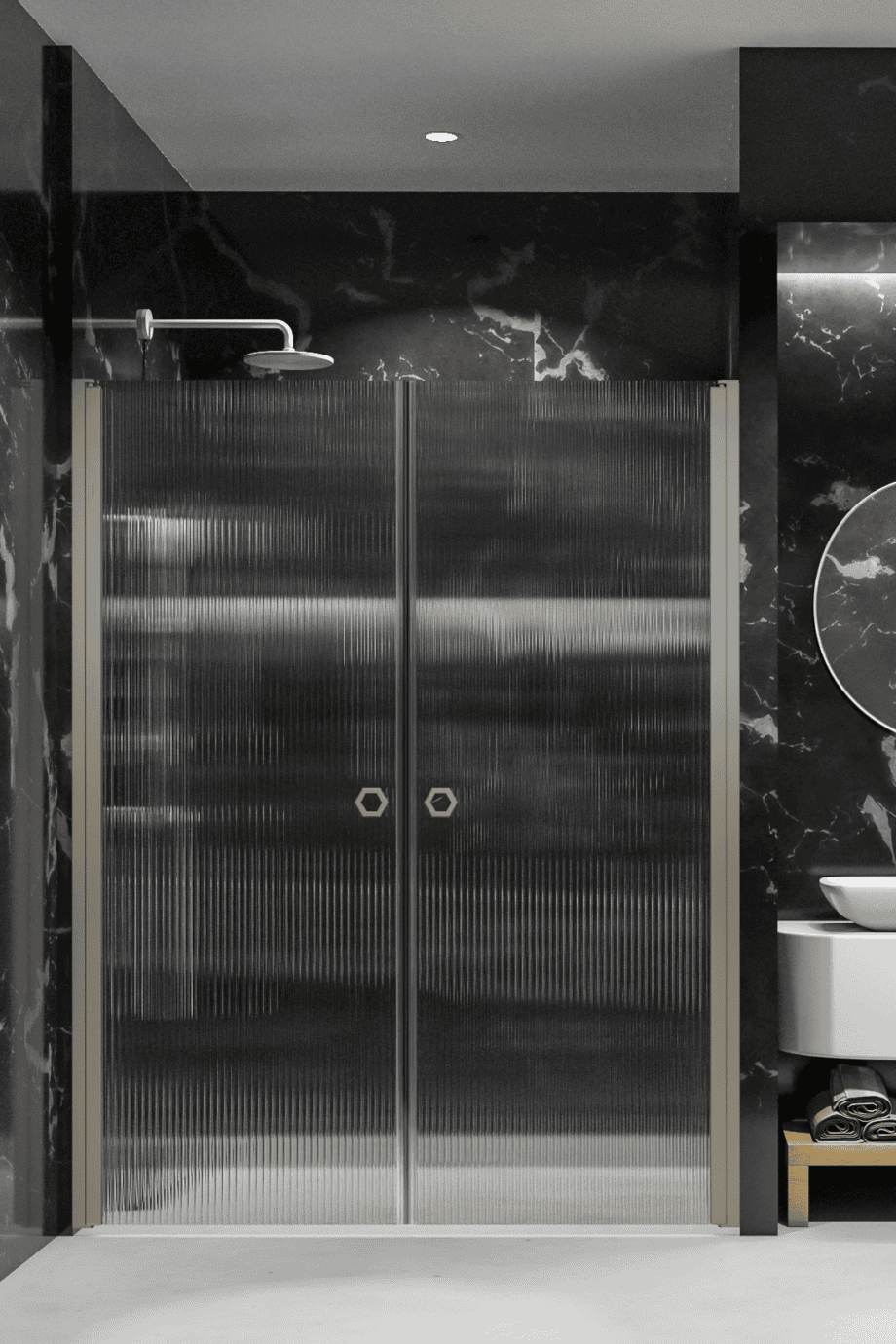Alcove shower screen Hietakari Forma 321, Sand frame, reeded glass Alcove shower screen Hietakari Forma 321, Sand frame, reeded glass