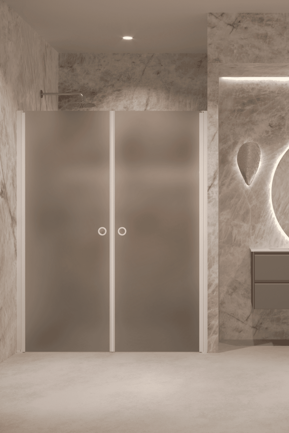 Alcove shower screen Hietakari Forma 321, white frame, grey satin glass Alcove shower screen Hietakari Forma 321, white frame, grey satin glass
