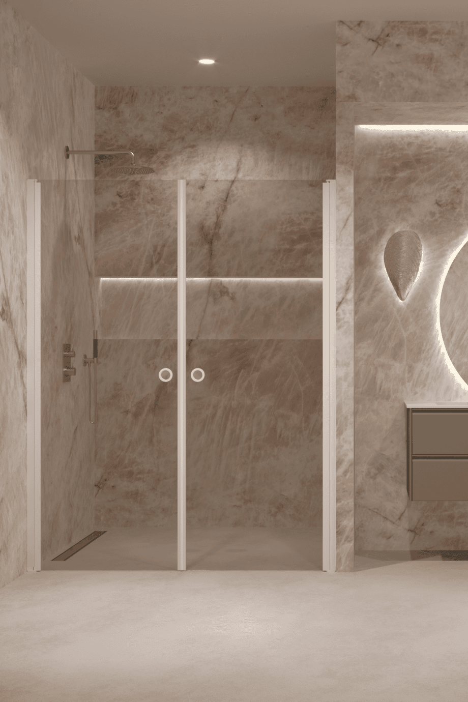 Alcove shower screen Hietakari Forma 321, white frame, bronze tinted glass Alcove shower screen Hietakari Forma 321, white frame, bronze tinted glass