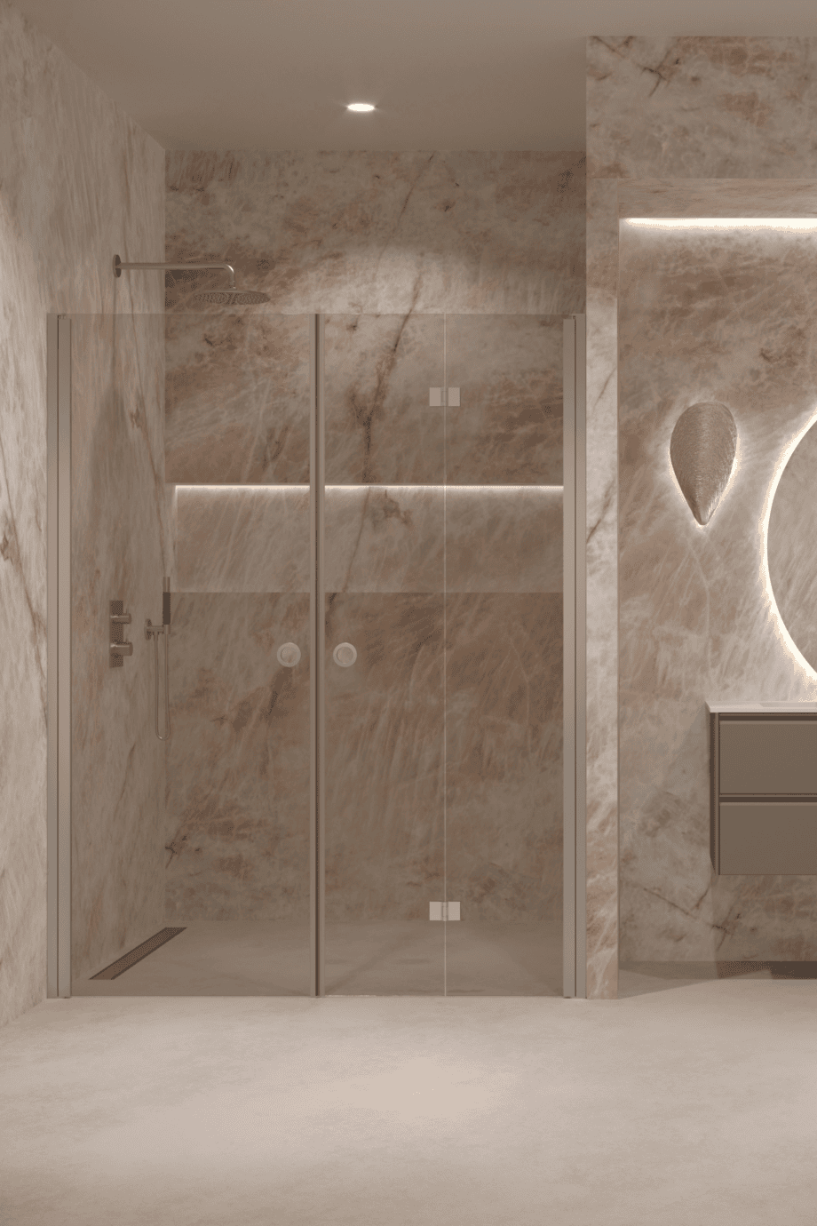 Alcove shower screen Hietakari Forma 322, aluminium frame, bronze tinted glass Alcove shower screen Hietakari Forma 322, aluminium frame, bronze tinted glass