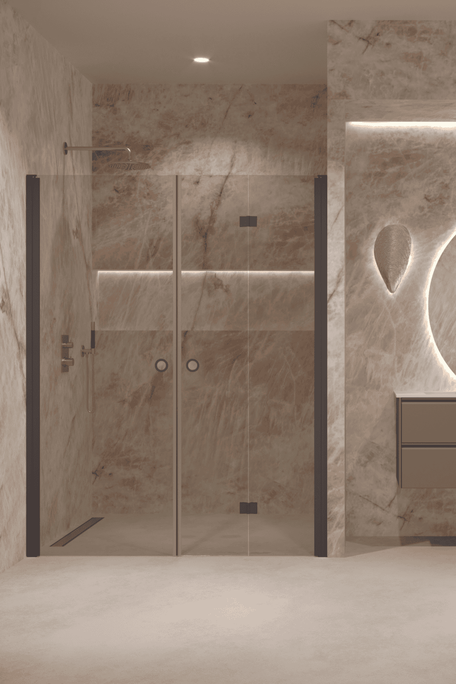 Alcove shower screen Hietakari Forma 322, Cocoa frame, bronze tinted glass Alcove shower screen Hietakari Forma 322, Cocoa frame, bronze tinted glass